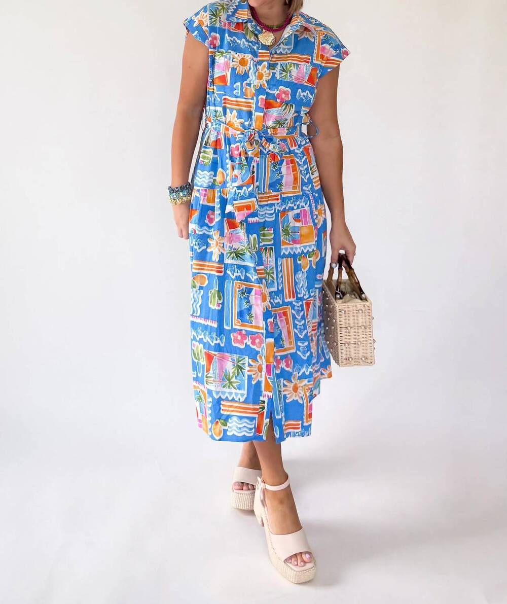 NEW KARLIE midi shirt dress in santorini coast